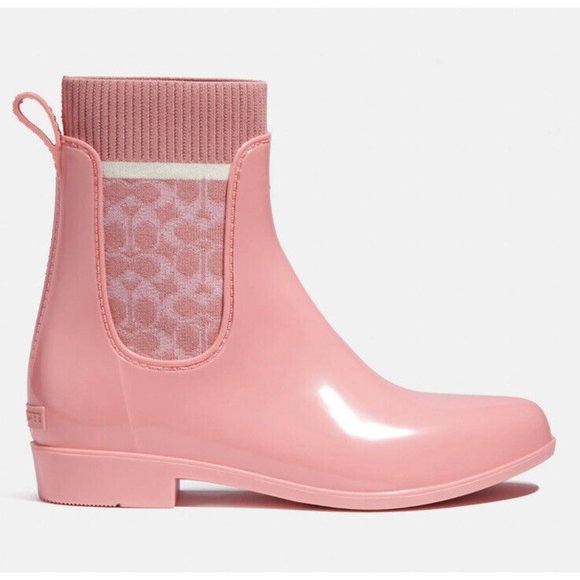 New Coach Womens Pink Taffy Rubber Rain Bootie Size 7 NIB! - Picture 1 of 5